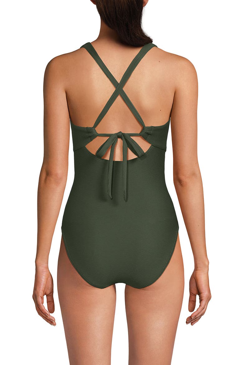 Ribbed Knot Front One Piece Swimsuit, Alternate, color, Rich Olive Green Ottoman