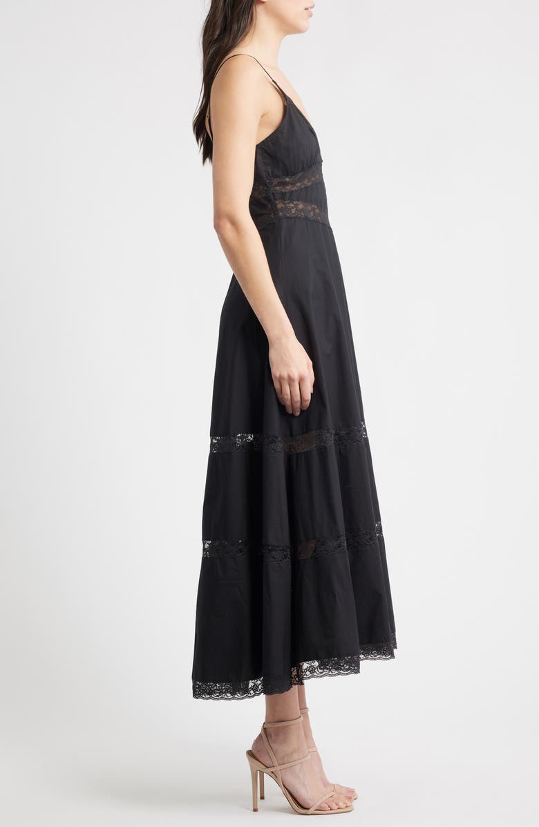 LoveShackFancy Catryn Lace Inset Cotton Slipdress, Alternate, color, Black