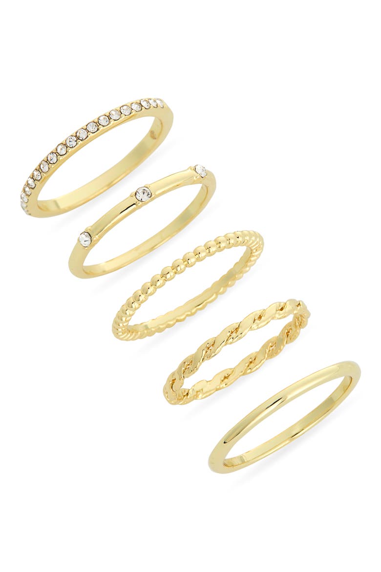 Set of 5 Cubic Zirconia Band Rings, Main, color, CLEAR/ GOLD
