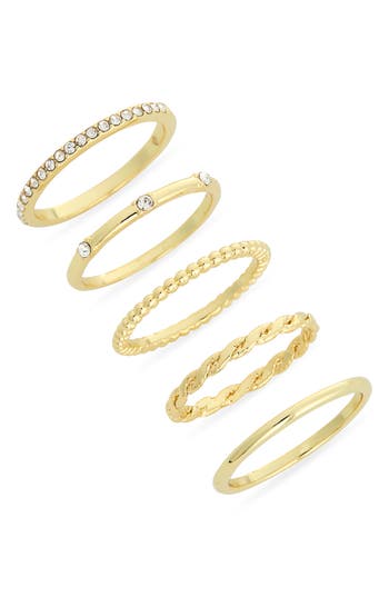 Covet Set Of 5 Cubic Zirconia Band Rings In Gold