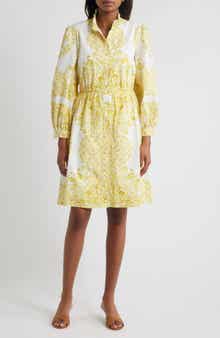 Julia Jordan Placed Paisley Floral Long Sleeve Cotton Shirtdress
