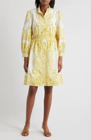 Julia Jordan Placed Paisley Floral Long Sleeve Cotton Shirtdress