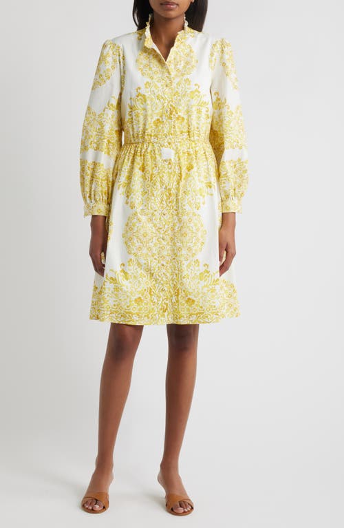 Julia Jordan Placed Paisley Floral Long Sleeve Cotton Shirtdress in Yellow Multi 