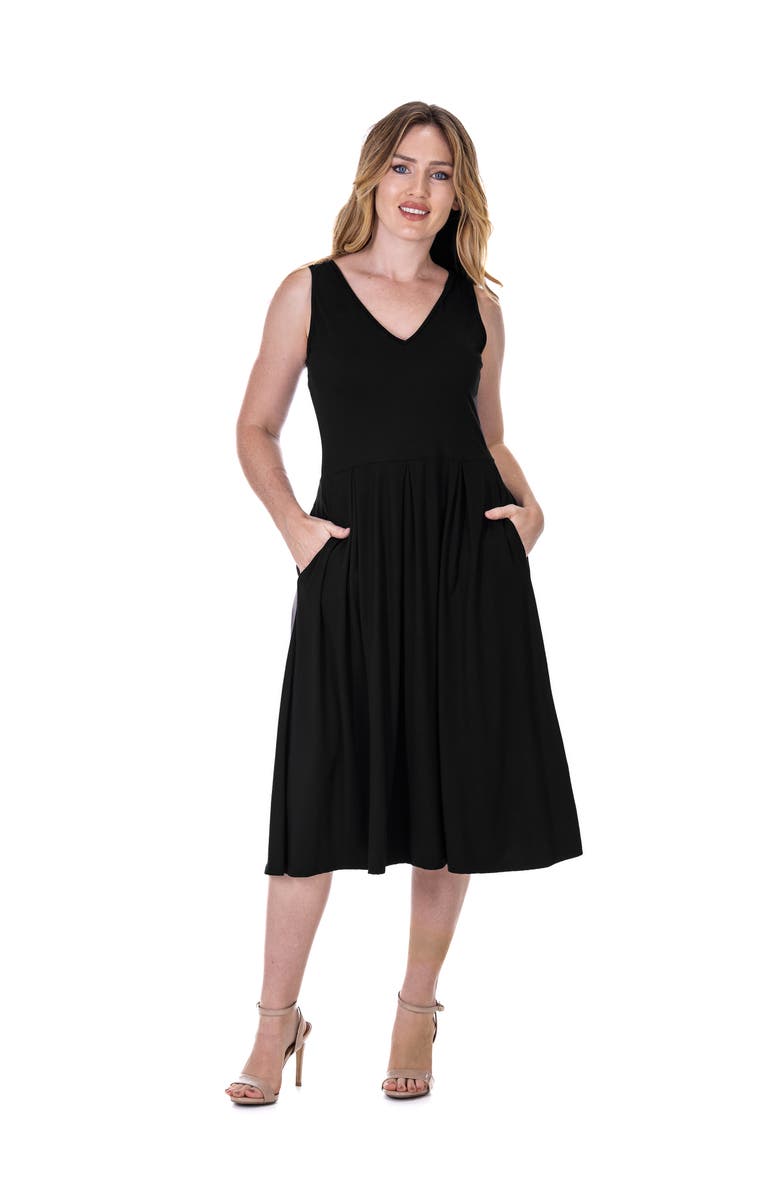 24seven Comfort Apparel V-Neck Sleeveless Maxi Dress with Belt, Main, color, Black