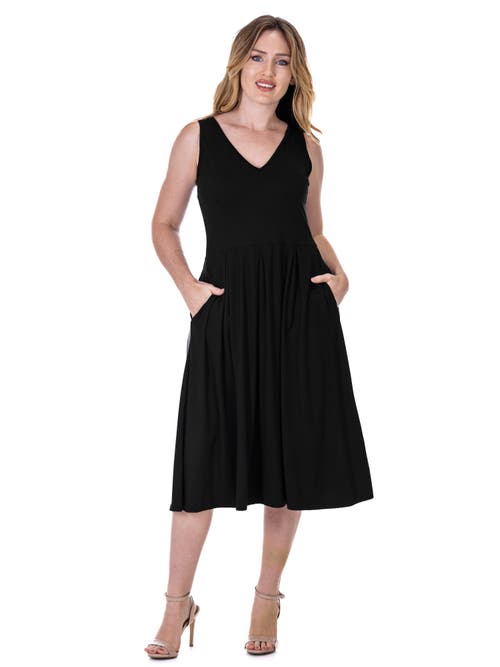 24seven Comfort Apparel V-neck Sleeveless Maxi Dress With Belt In Black