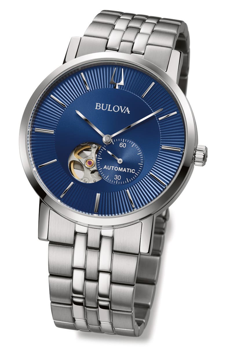 BULOVA Automatic Stainless Steel Bracelet Watch, 42mm, Alternate, color, Silver