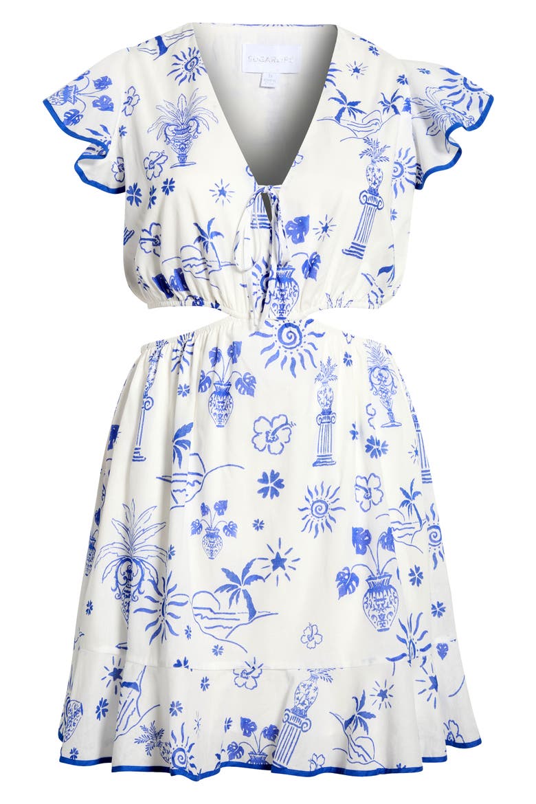 Alvina Tropics Cely Cutout Minidress, Alternate, color, BLUE-WHITE