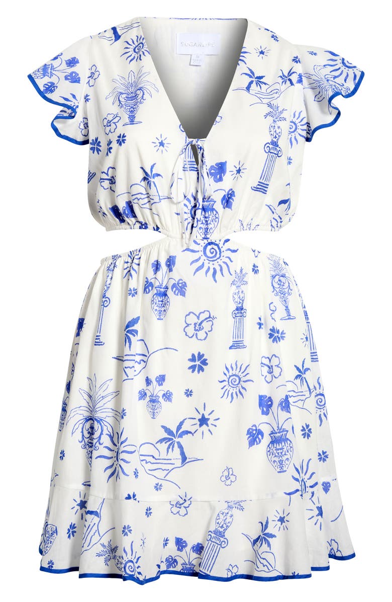 SUGARLIPS Alvina Tropics Cely Cutout Minidress, Alternate, color, Blue-White