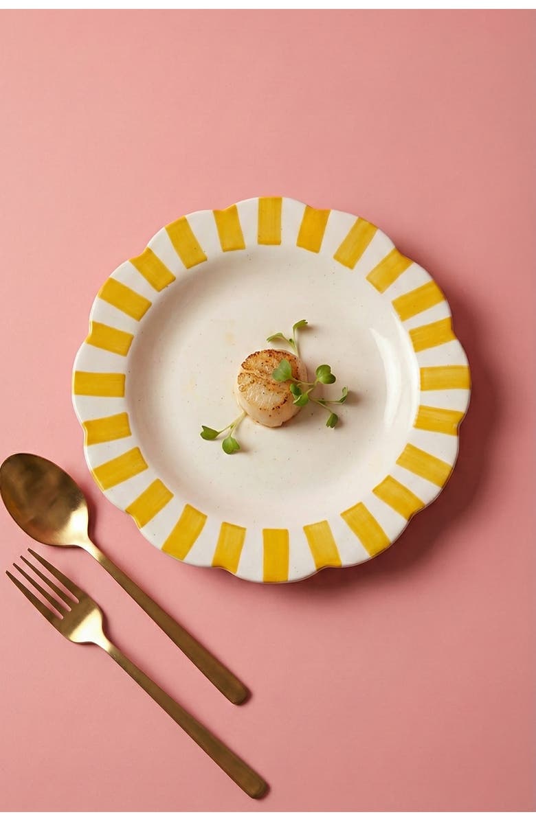 Casa Amarosa Scalloped Stripe Dinner Plate, Alternate, color, Yellow