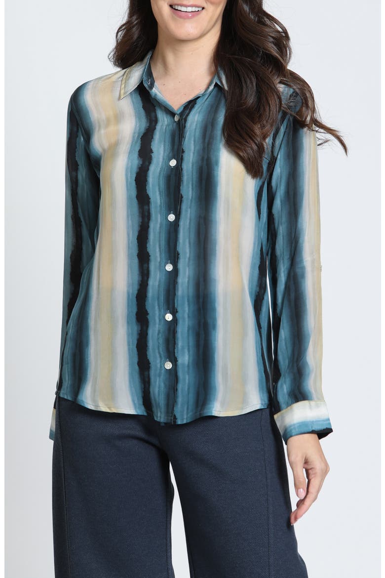 Vertical Print Roll-Tab Sleeve Button-Up Shirt, Main, color, DEEP TEAL/STONE