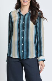 APNY Vertical Print Roll-Tab Sleeve Button-Up Shirt