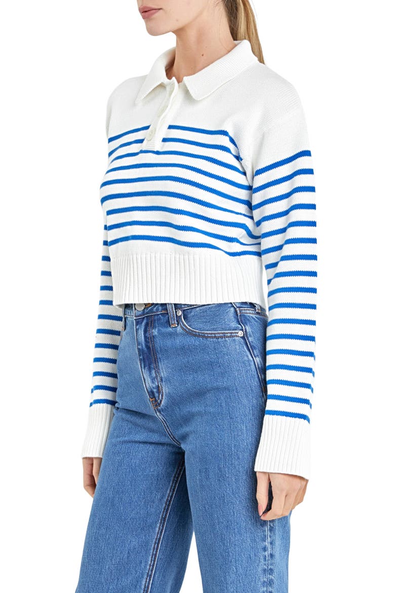 Stripe Cotton Polo Sweater, Alternate, color, WHITE