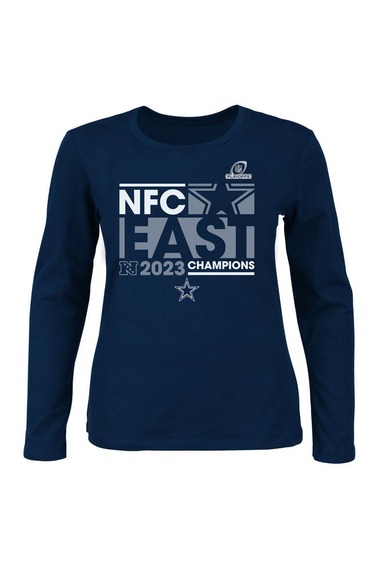Women's Fanatics Branded  Navy Dallas Cowboys 2023 NFC East Division Champions Plus Size Conquer Long Sleeve V-Neck T-Shirt, Main, color, Navy