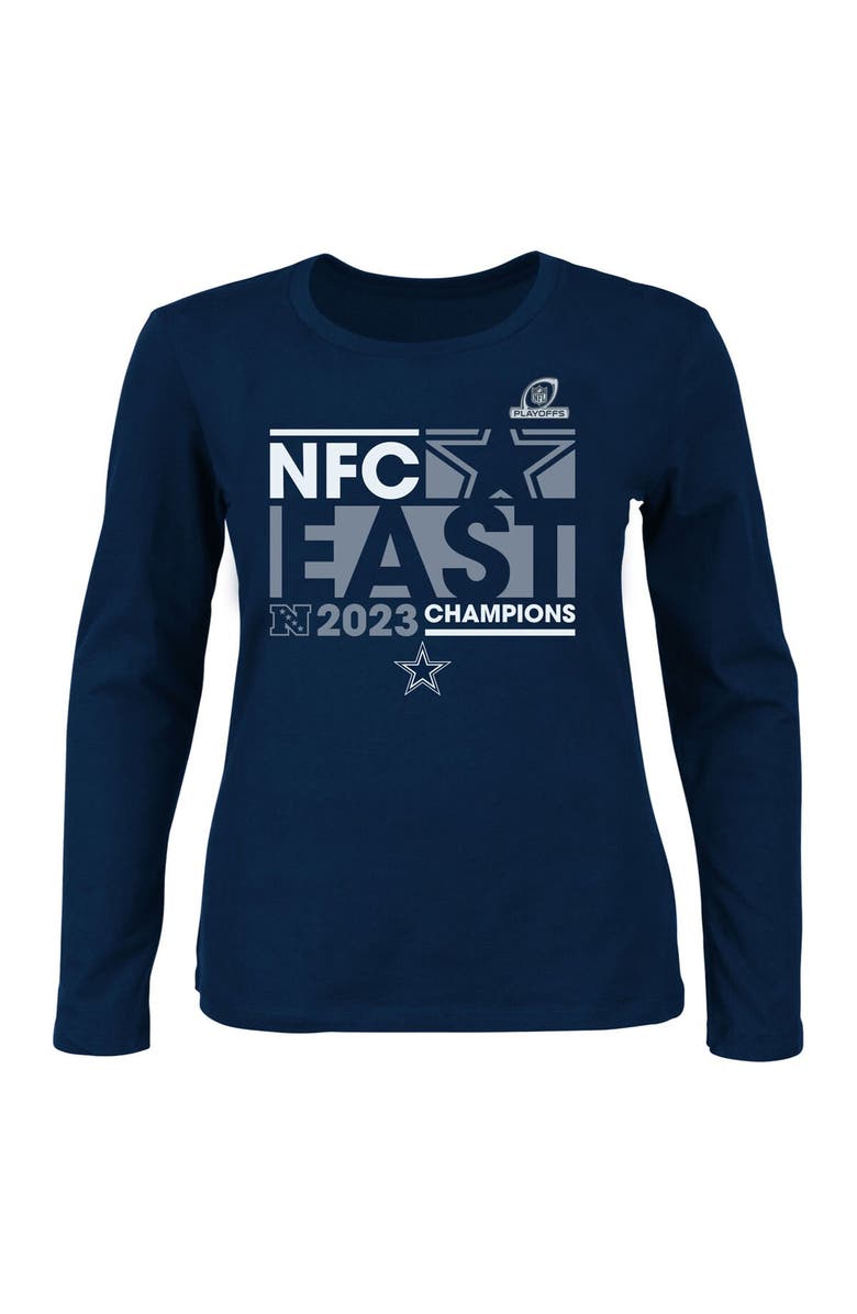 FANATICS Women's Fanatics Branded  Navy Dallas Cowboys 2023 NFC East Division Champions Plus Size Conquer Long Sleeve V-Neck T-Shirt, Main, color, 