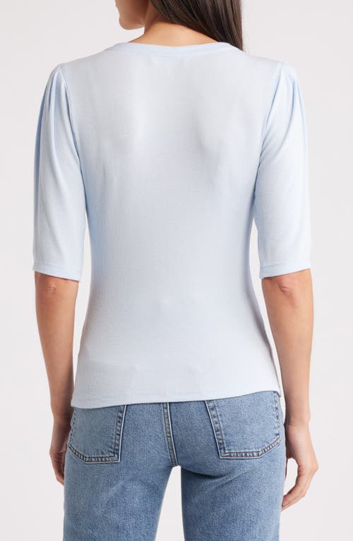 Frame Rib Ruched Short-sleeve Henley Top In Light Chambray