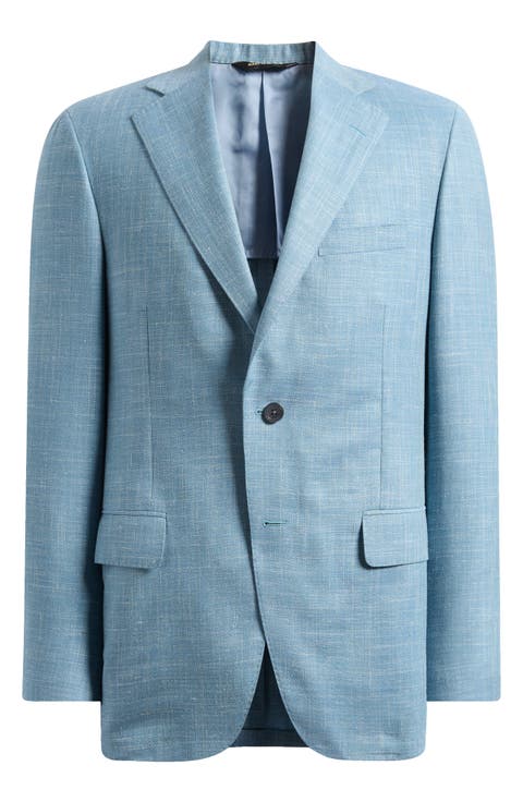 Aqua Blue Slub Wool Blend Twill Sport Coat (Regular & Big)