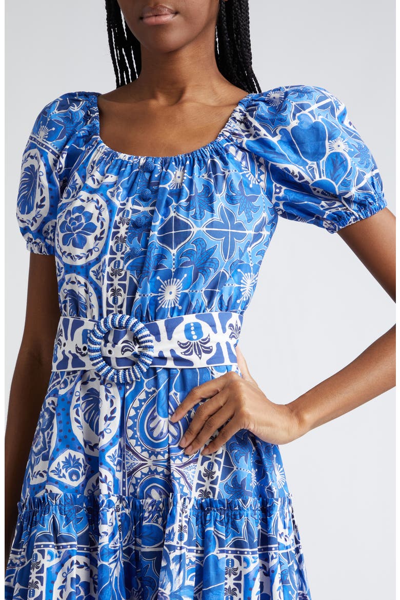farm rio tile dream puff sleeve mini dress Tile Dream Puff Sleeve Belted Cotton Maxi Dress (Women)