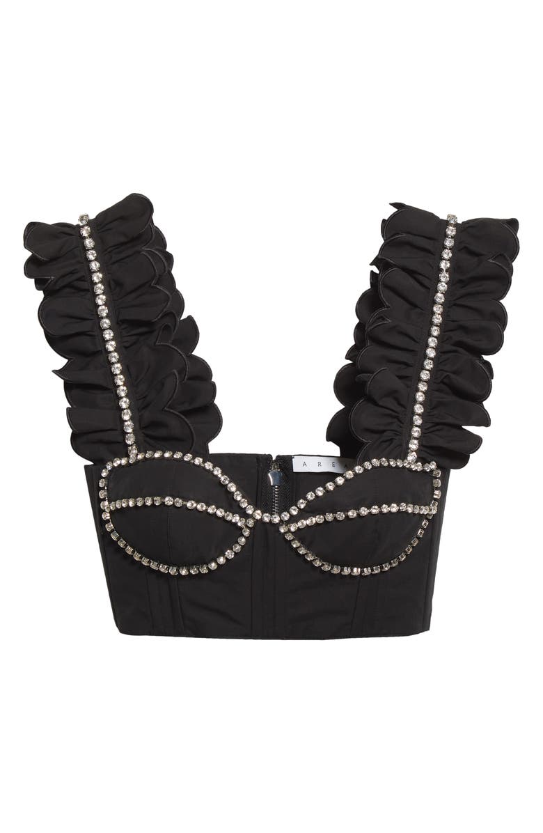 Area Crystal Embellished Ruffle Bustier Top, Alternate, color,