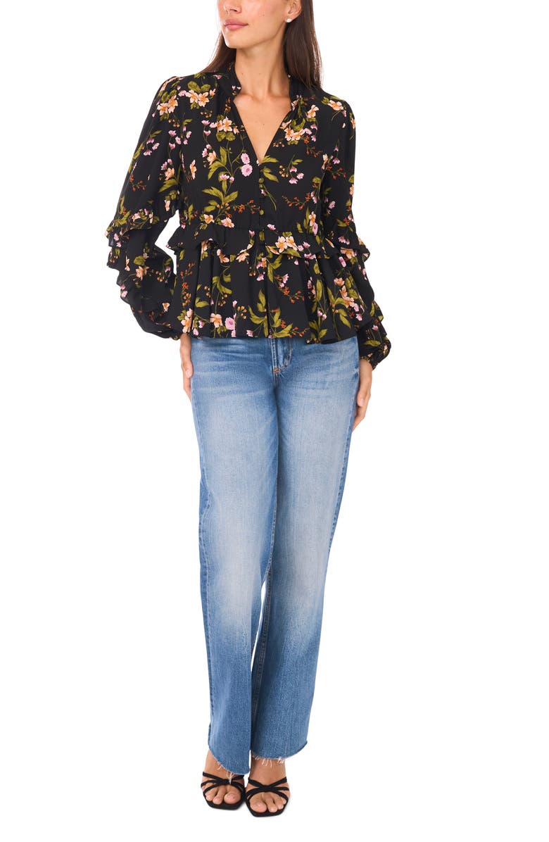 Ted Baker Ruffle V-Neck Button Top, Alternate, color, Rich Black