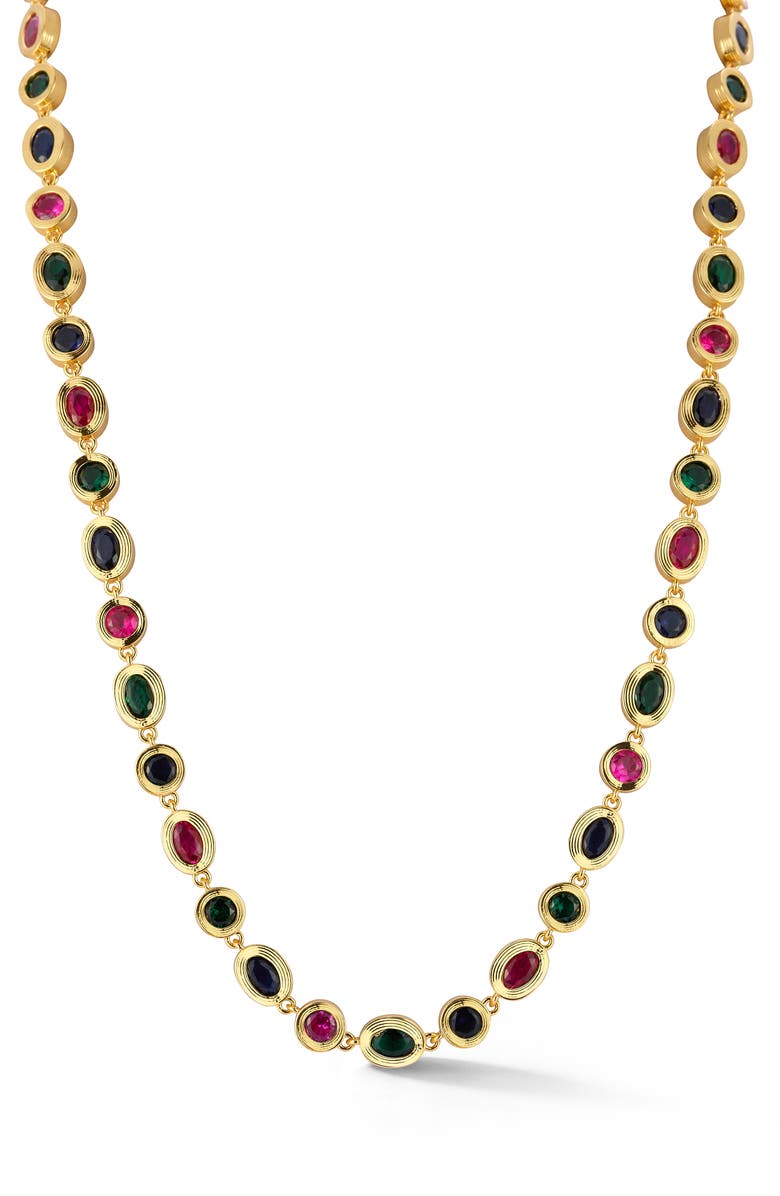 CHLOE AND MADISON Cubic Zirconia Tennis Necklace, Main, color, Gold