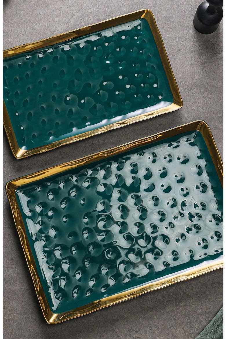 Florian Porcelain 2-Piece Serving Rectangular Plate Set, Alternate, color, Green