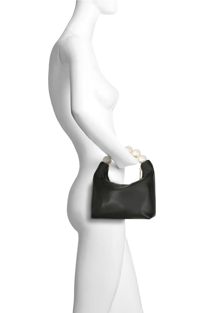 Jewel Badgley Mischka Calla Leather Zip Top w. Large Pearl Top Handle, Alternate, color, Black
