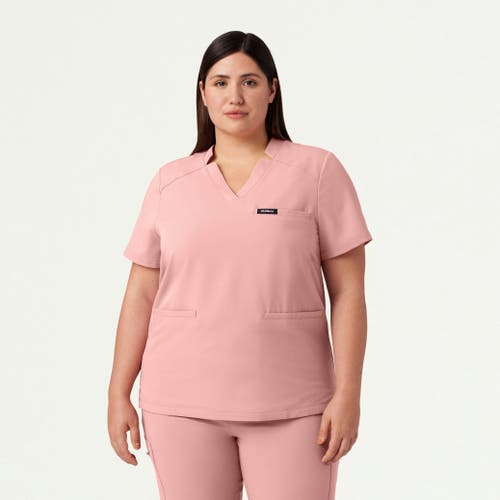 Jaanuu 3-pocket Classic Notched V-neck Scrub Top In Pink