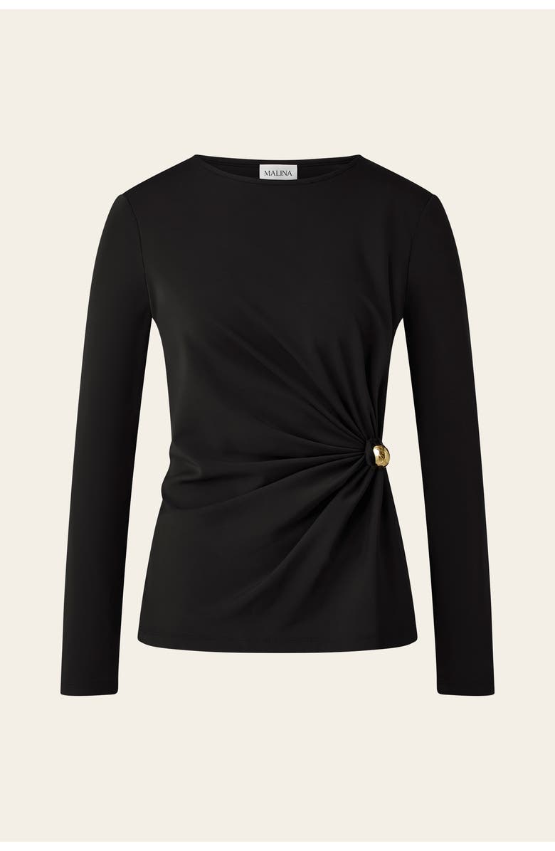 Malina Mailey Jersey Brooch Long Sleeve Top, Main, color, Black