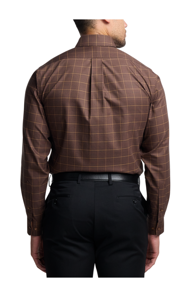 Paul Fredrick Comfort Stretch Non-iron Windowpane Dress Shirt With Contrast Trim, Alternate, color, Brown/Orange