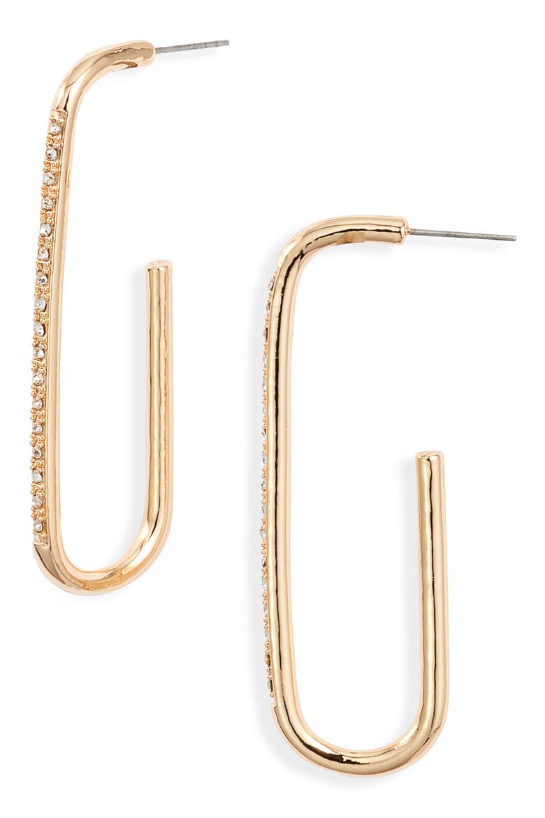 Pavé Elongated Hoop Earrings, Main, color, CLEAR- GOLD