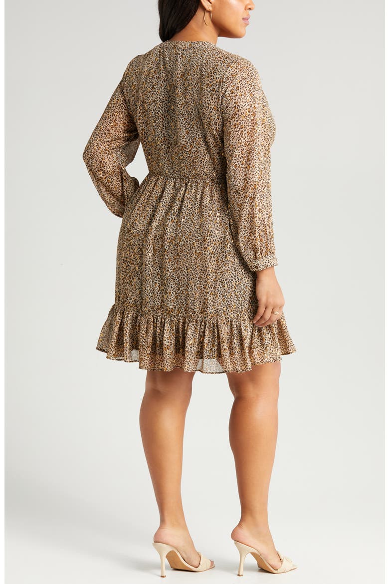 Leopard Print Ruffle Hem Long Sleeve Dress, Alternate, color, FOXTROT