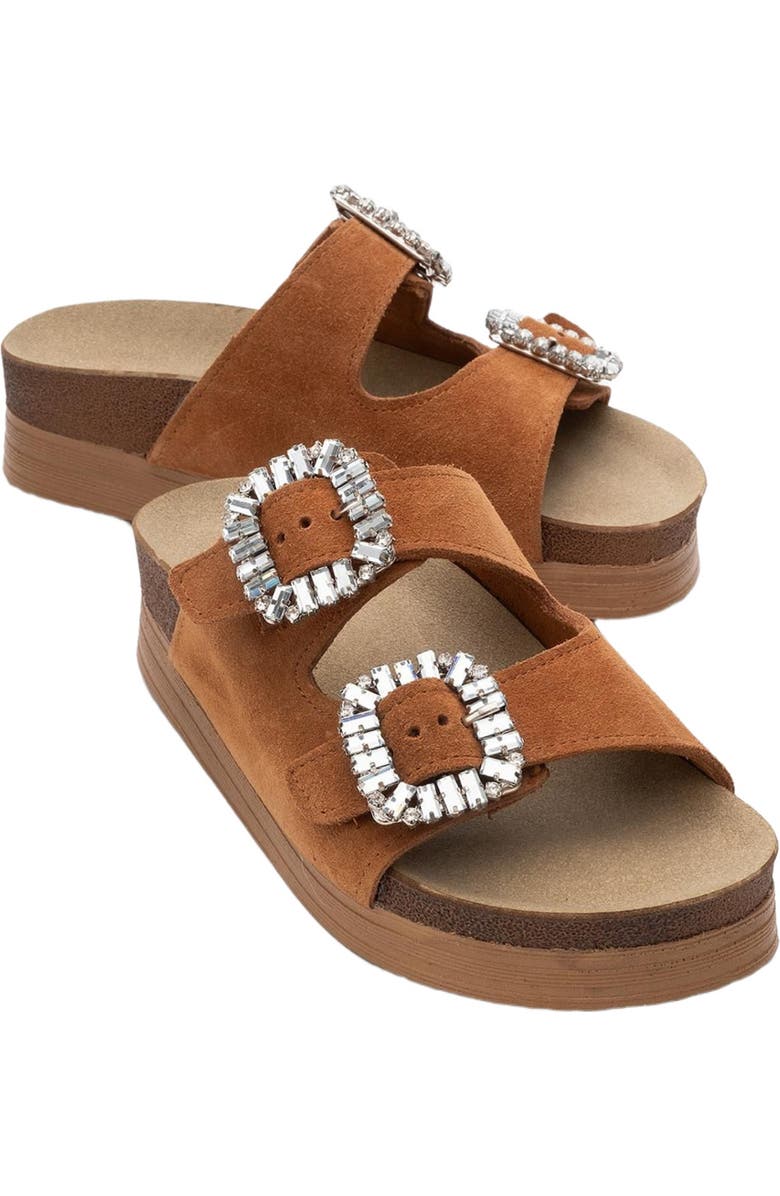 Forever & Always Shoes Polacca Leather Slide Sandal, Main, color, Cognac Brown Suede Leather