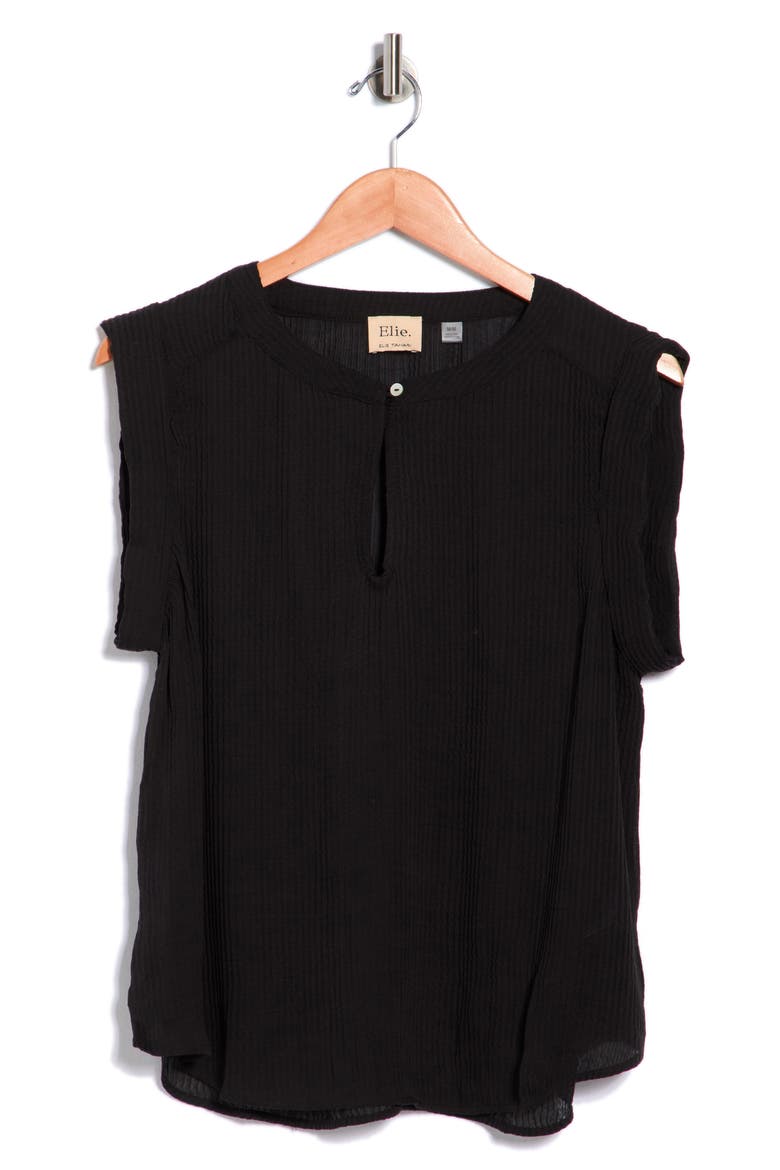Cap Sleeve Shirred Top, Alternate, color, BLACK