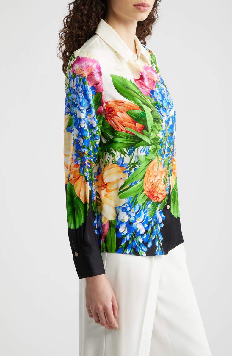 Elie Tahari The Madeline Floral Stretch Silk Button-Up Shirt, Alternate, color, Spring Meadow Print