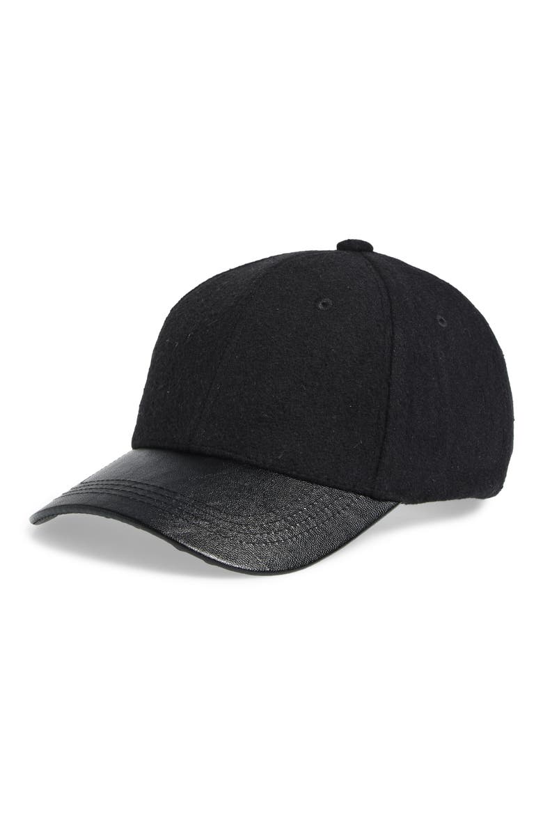 Leather Brim Baseball Cap, Main, color, BLACK- BLACK