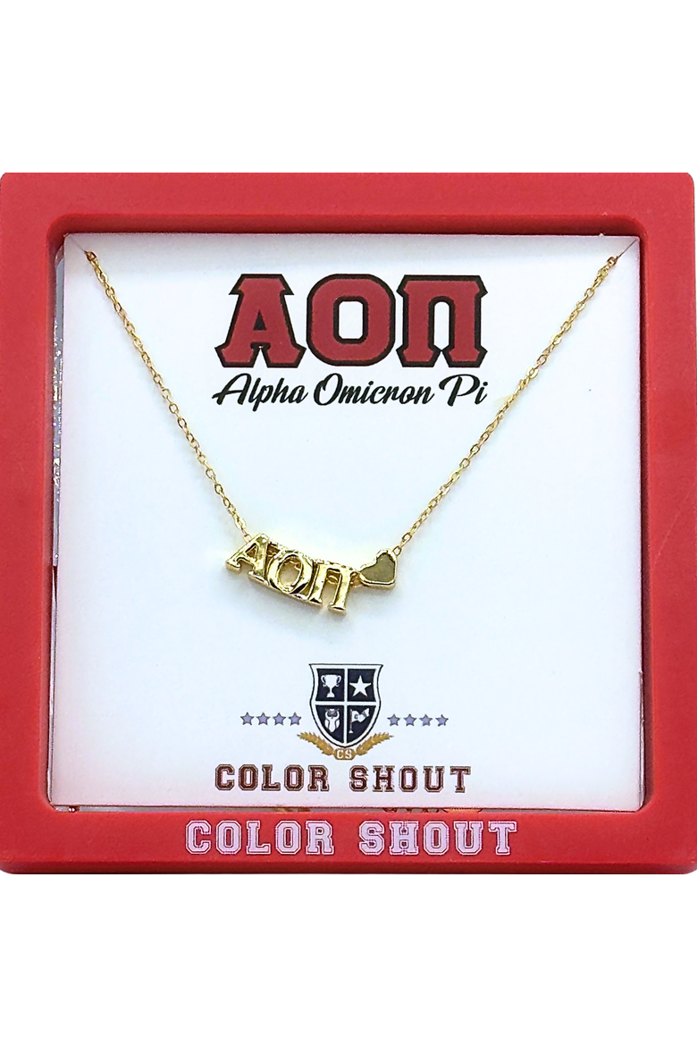 Alpha Omicron Pi Sorority Gold Heart Necklace, Alternate, color, Yellow Gold