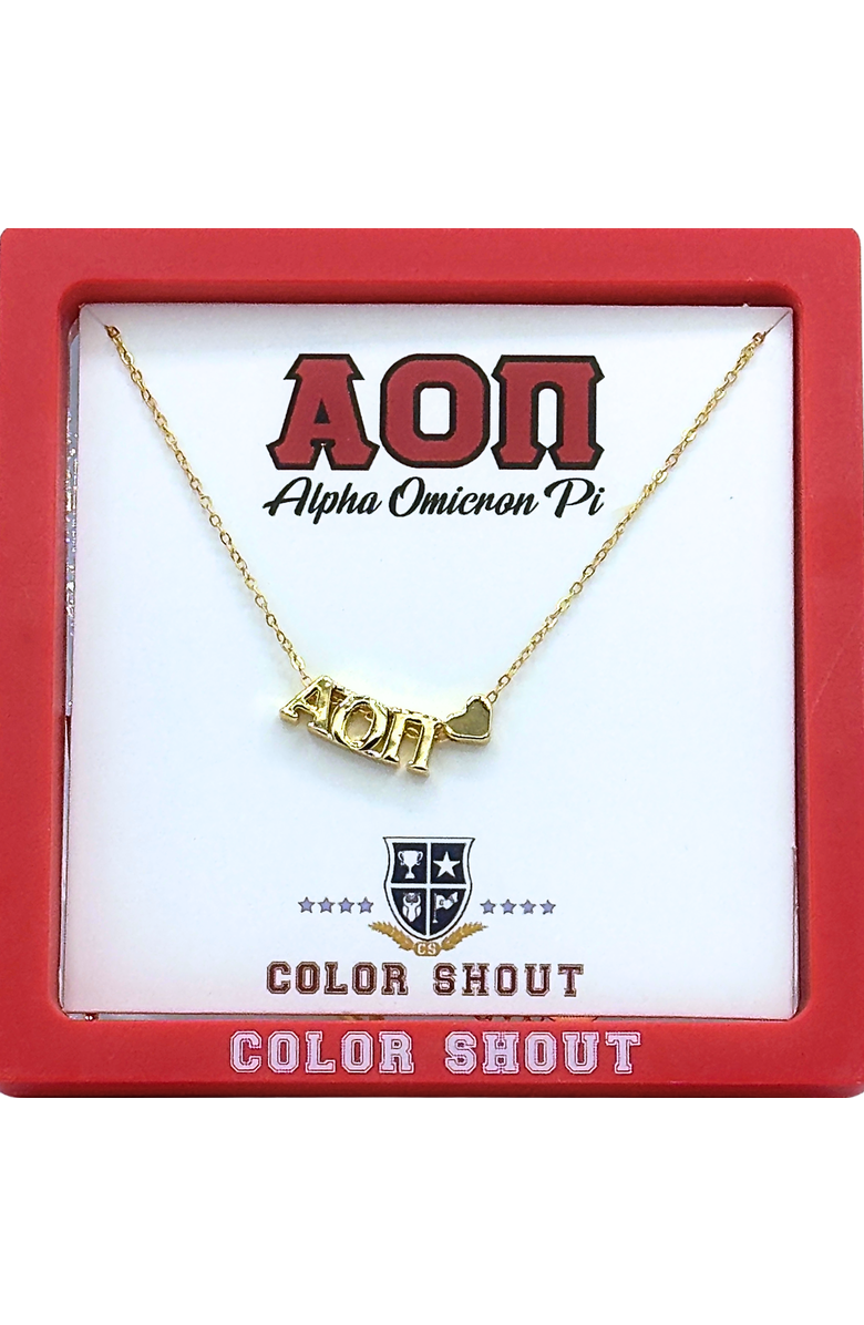 Color Shout Alpha Omicron Pi Sorority Gold Heart Necklace, Alternate, color, Yellow Gold
