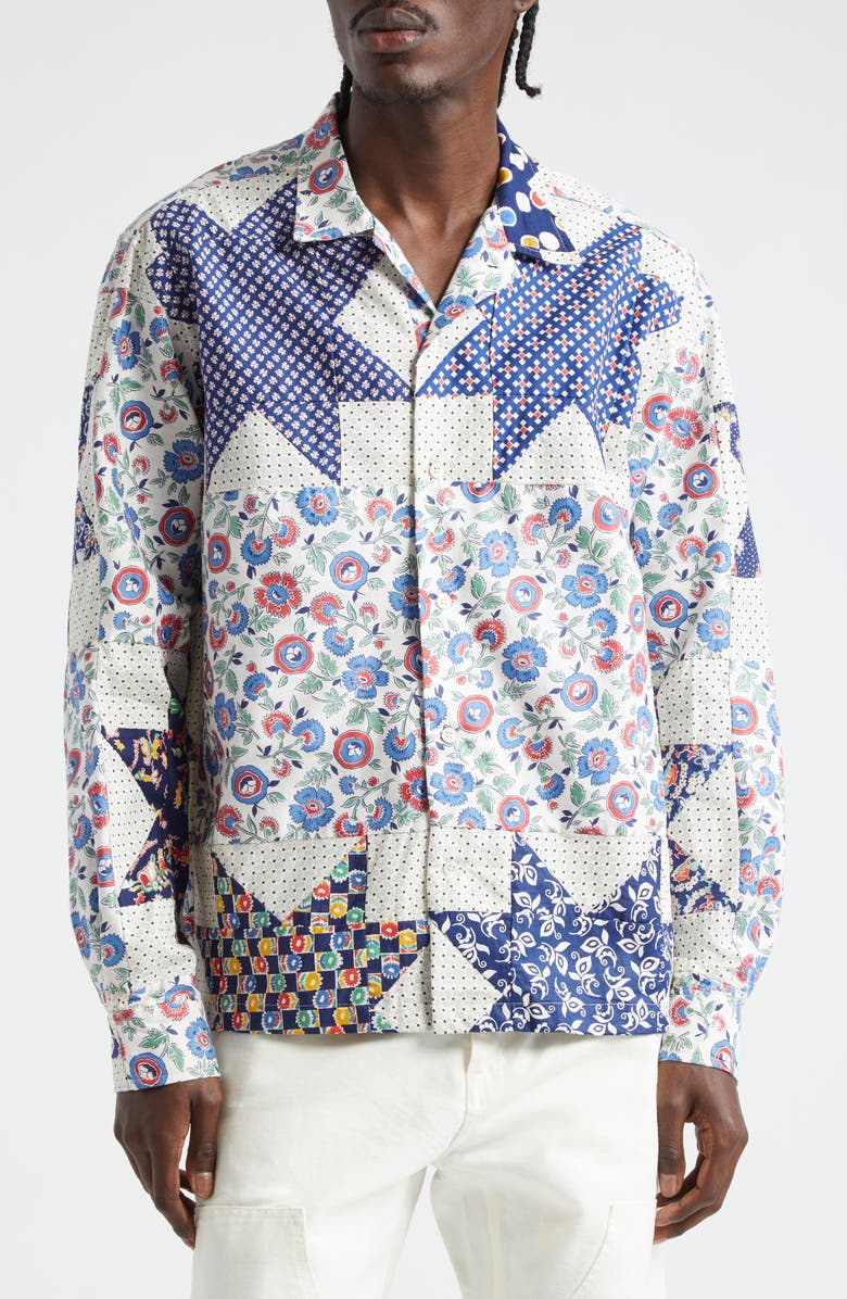 Bode Thistle Star Long Sleeve Camp Shirt, Main, color, 