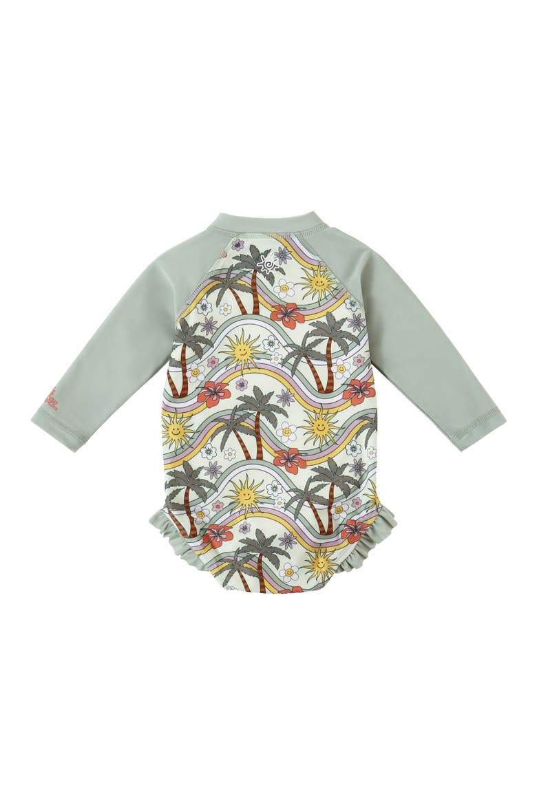 Long Sleeve Ruffle Legged Swim Suit, Alternate, color, Retro Island