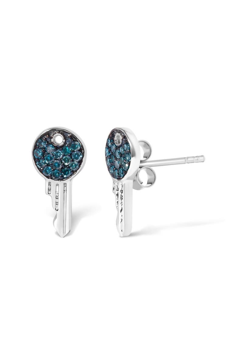 Haus of Brilliance Sterling Silver 1/6 Cttw Blue Diamond Key Motif Stud Earrings, Alternate, color, Silver