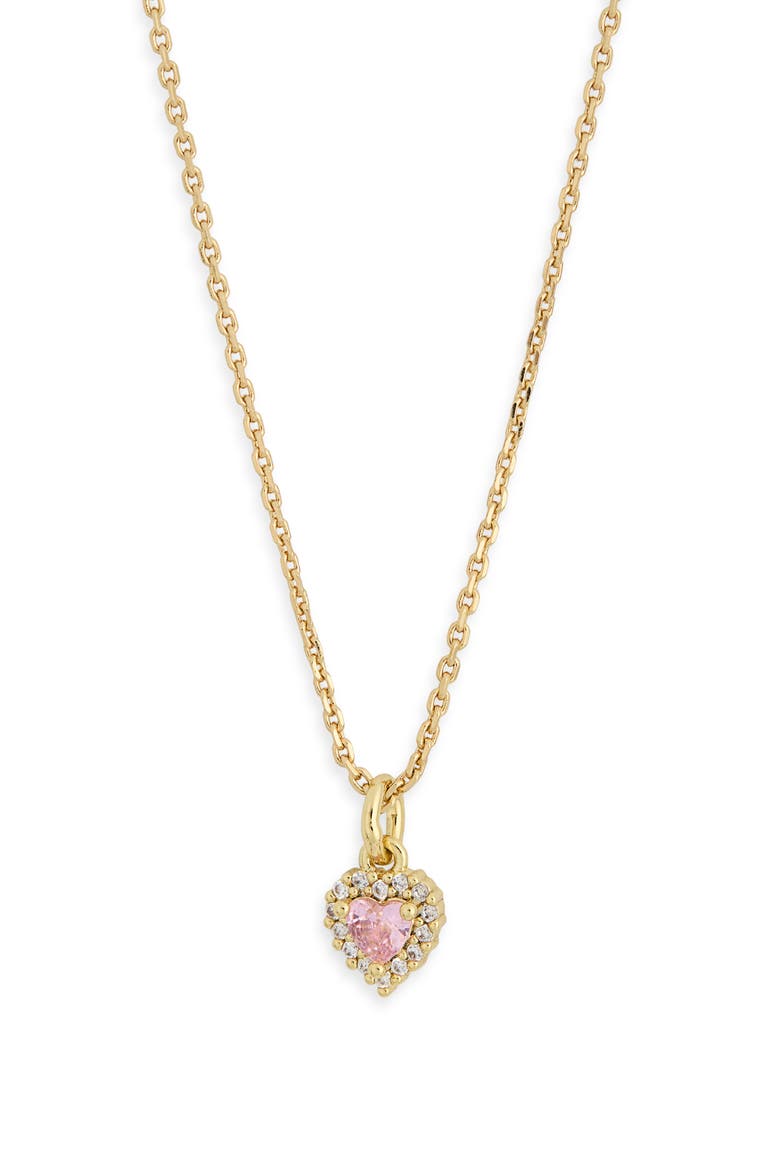 Pavé Cubic Zirconia Heart Pendant Necklace, Alternate, color, PINK/ GOLD