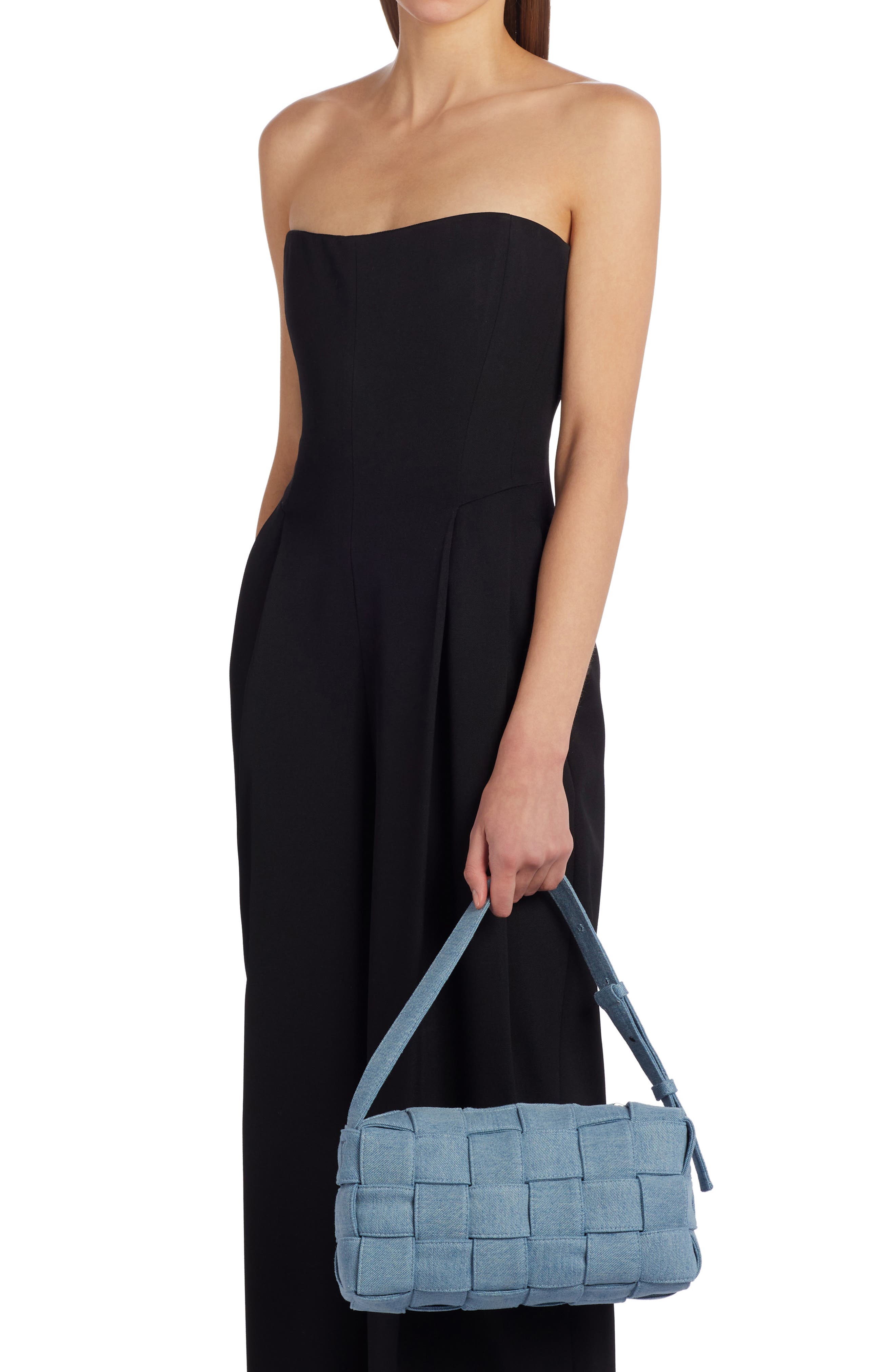 Bottega Veneta Cassette Intrecciato Denim Shoulder Bag, Alternate, color, 