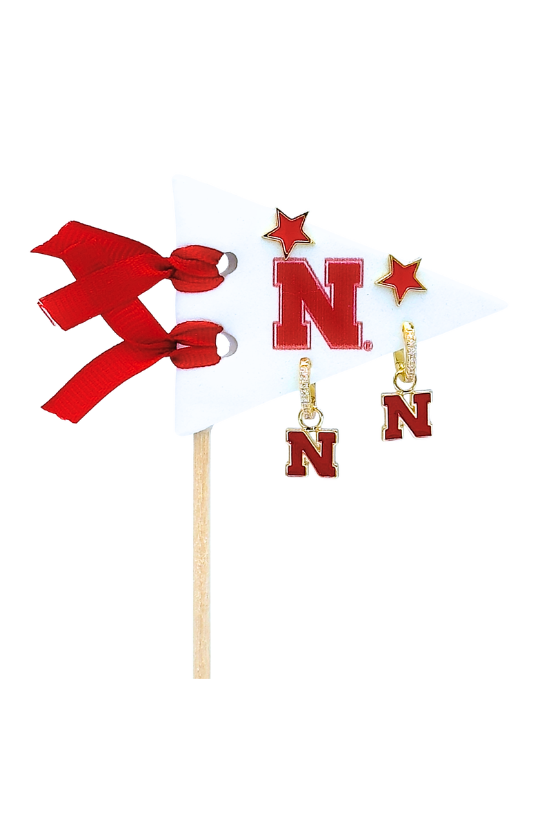 Color Shout University Of Nebraska Pennant Pair Earring Set, Main, color, Yellow Gold