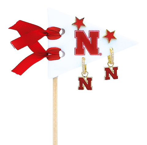 University Of Nebraska Pennant Pair Earring Set