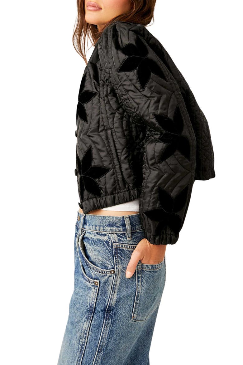 Quinn Quilted Crop Jacket, Alternate, color, BLACK