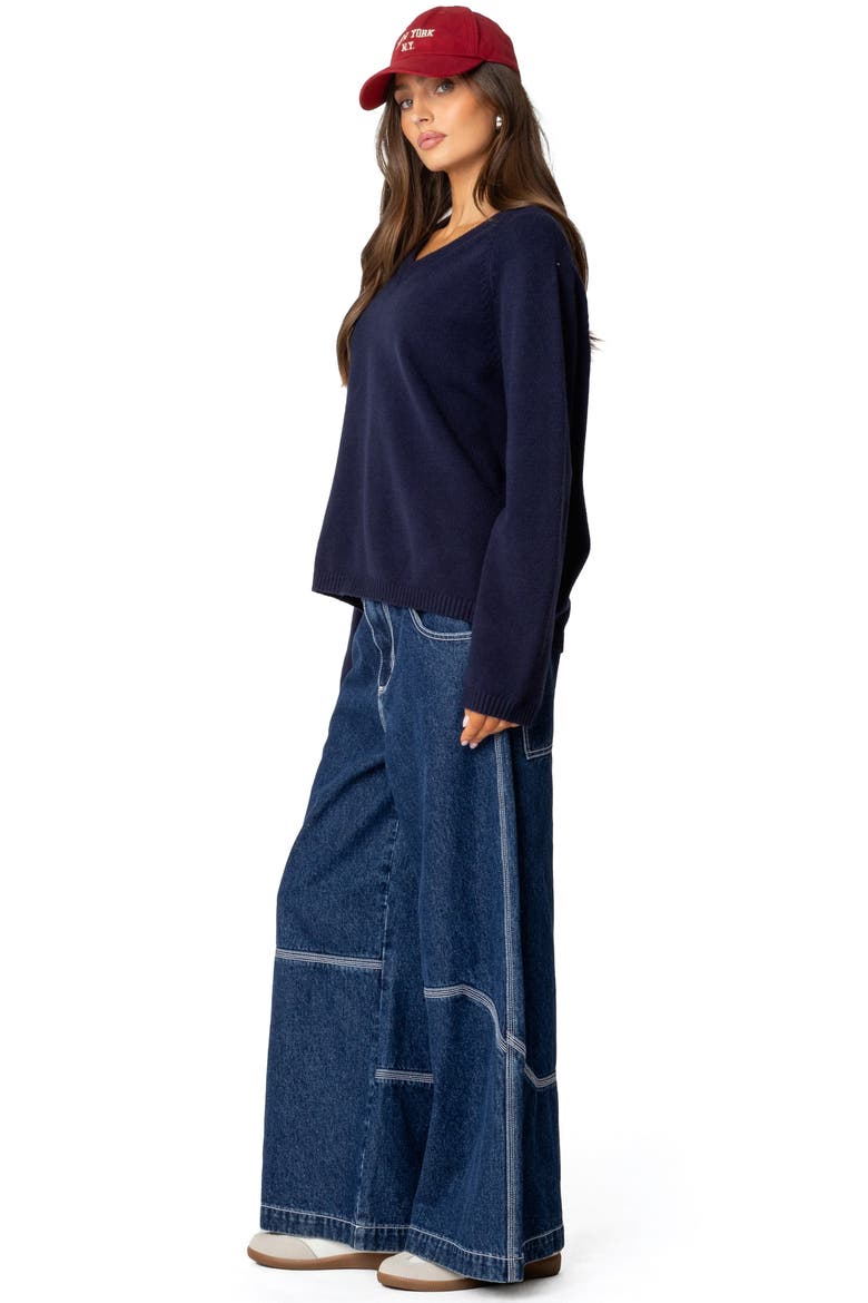 Martha Oversized V-Neck Sweater, Alternate, color, NAVY