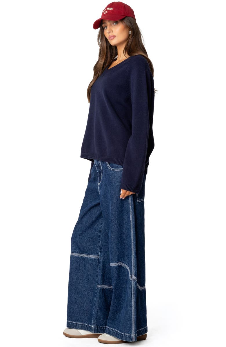 EDIKTED Martha Oversized V-Neck Sweater, Alternate, color, Navy