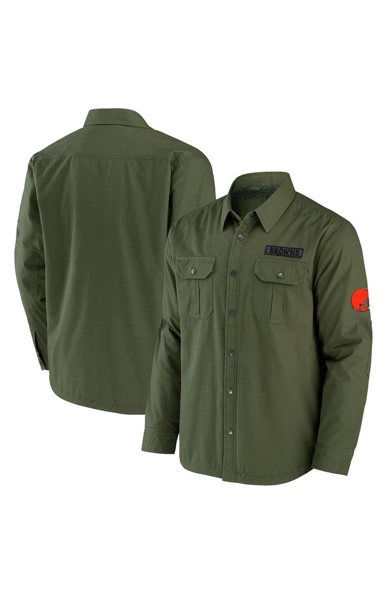NFL X DARIUS RUCKER Men's NFL x Darius Rucker Collection by Fanatics Olive Cleveland Browns Long Sleeve Button-Up Shirt Jacket, Main, color, 