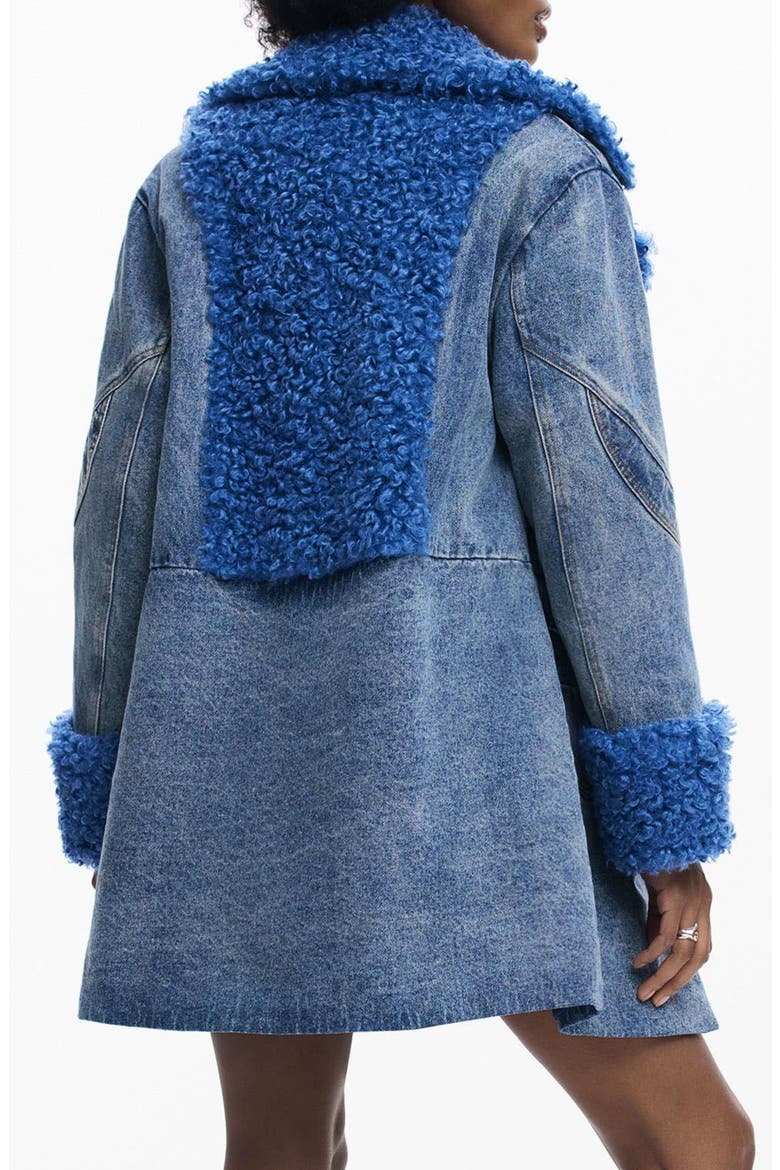 Denim & Faux Shearling Coat, Alternate, color, DENIM