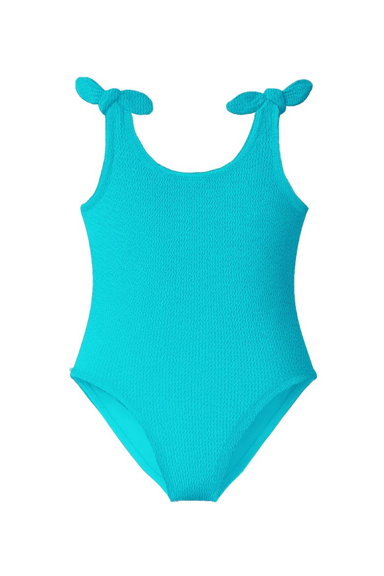 Crinkle Bow Tie One Piece, Main, color, Turquoise